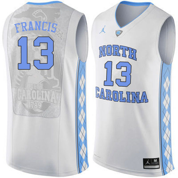 Men #13 Jeremiah Francis North Carolina Tar Heels College Basketball Jerseys Sale-White - Click Image to Close